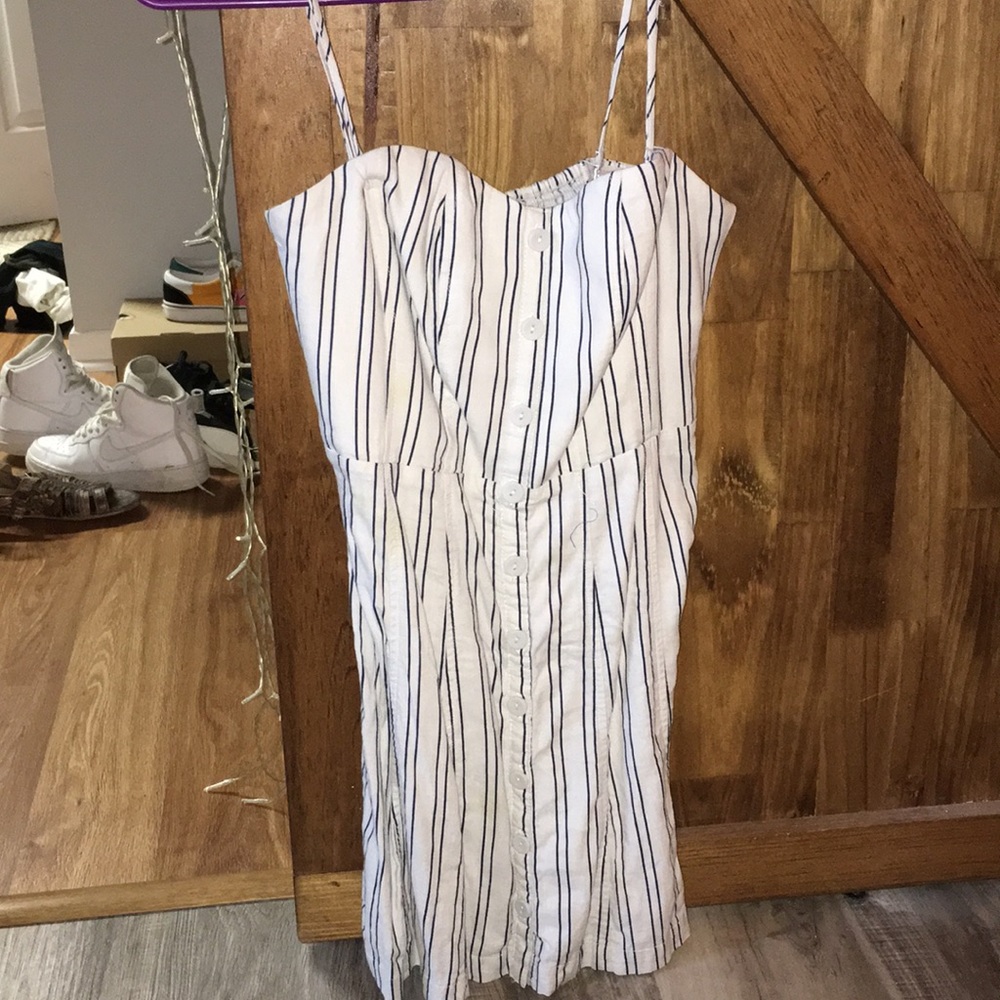 White Blue Striped Mini Dress